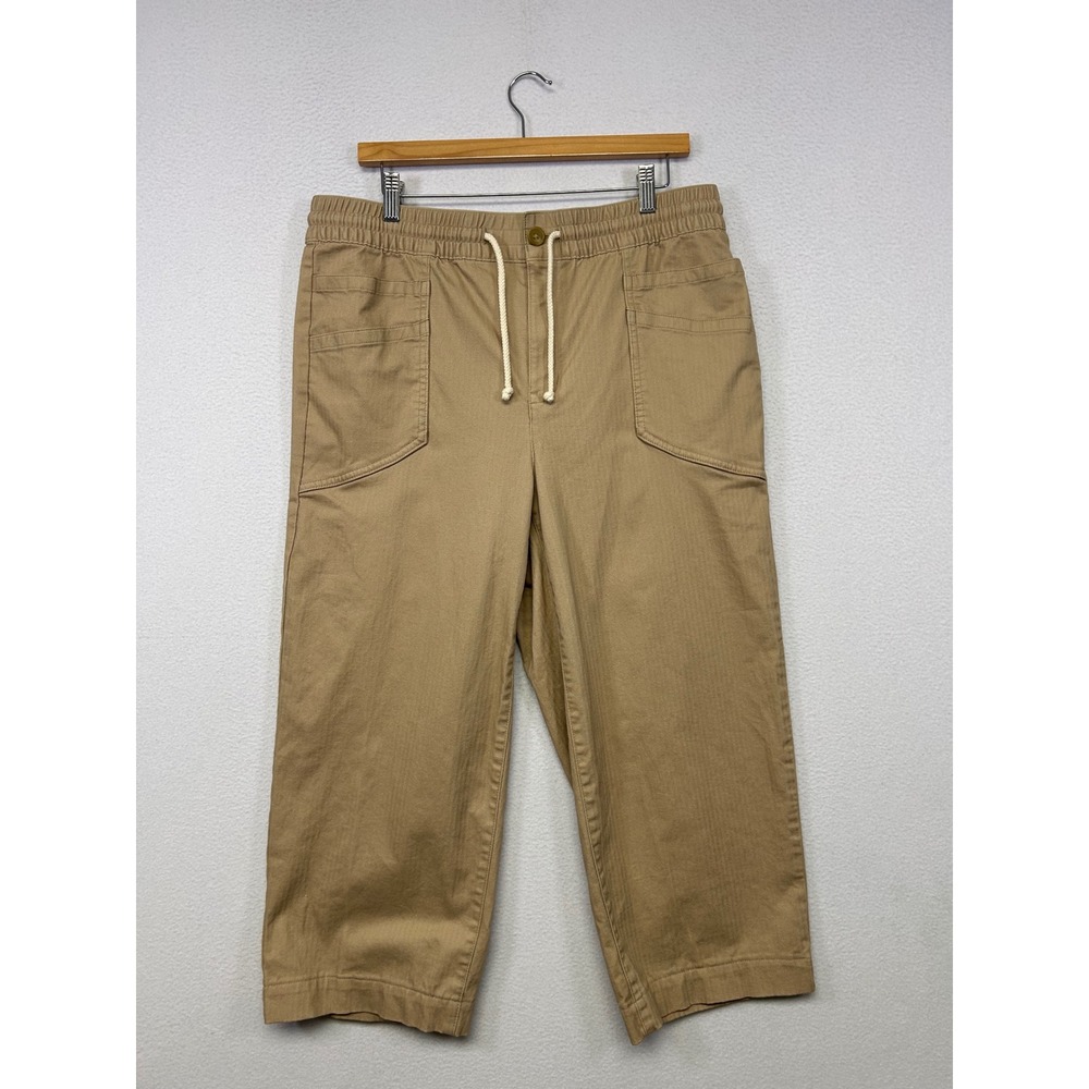 Coastal Utility Gorpcore Lands End Womens 14P Khaki Tan Pull On Crop Pants